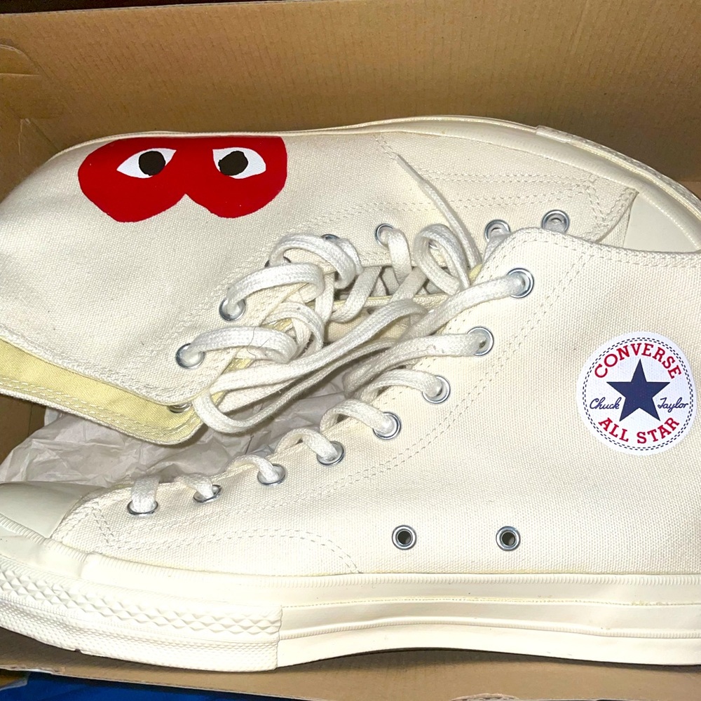 Comme des Garcons White Sneakers with Red Heart